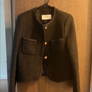 Celine Black Textured Blazer with Gold Buttons